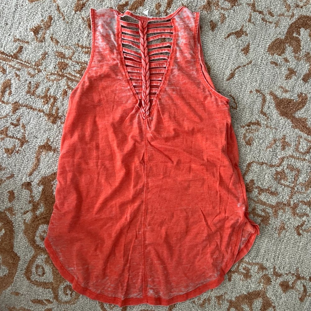 Like New Bleach Washed Dark Coral Tank Top with Cage Back Detail - Picture 4 of 4